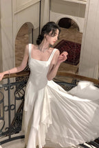 A Line Square Neck Prom Dresses, Ankle Length Wed Party Dress