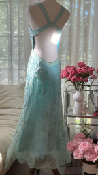 Retro Sparkling Light Blue Sweetheart Design A-line Romantic Chiffon Evening Dress Prom Dress TP4000