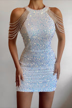Sparkle white sequin homecoming dress       fg38