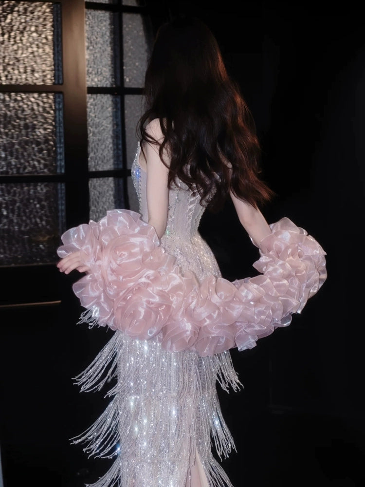 Shiny Tassel Luxurious Evening Dress Beaded Long Prom Dress Birthday Dress fg8254