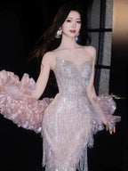 Shiny Tassel Luxurious Evening Dress Beaded Long Prom Dress Birthday Dress fg8254