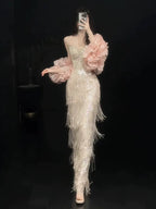 Shiny Tassel Luxurious Evening Dress Beaded Long Prom Dress Birthday Dress fg8254