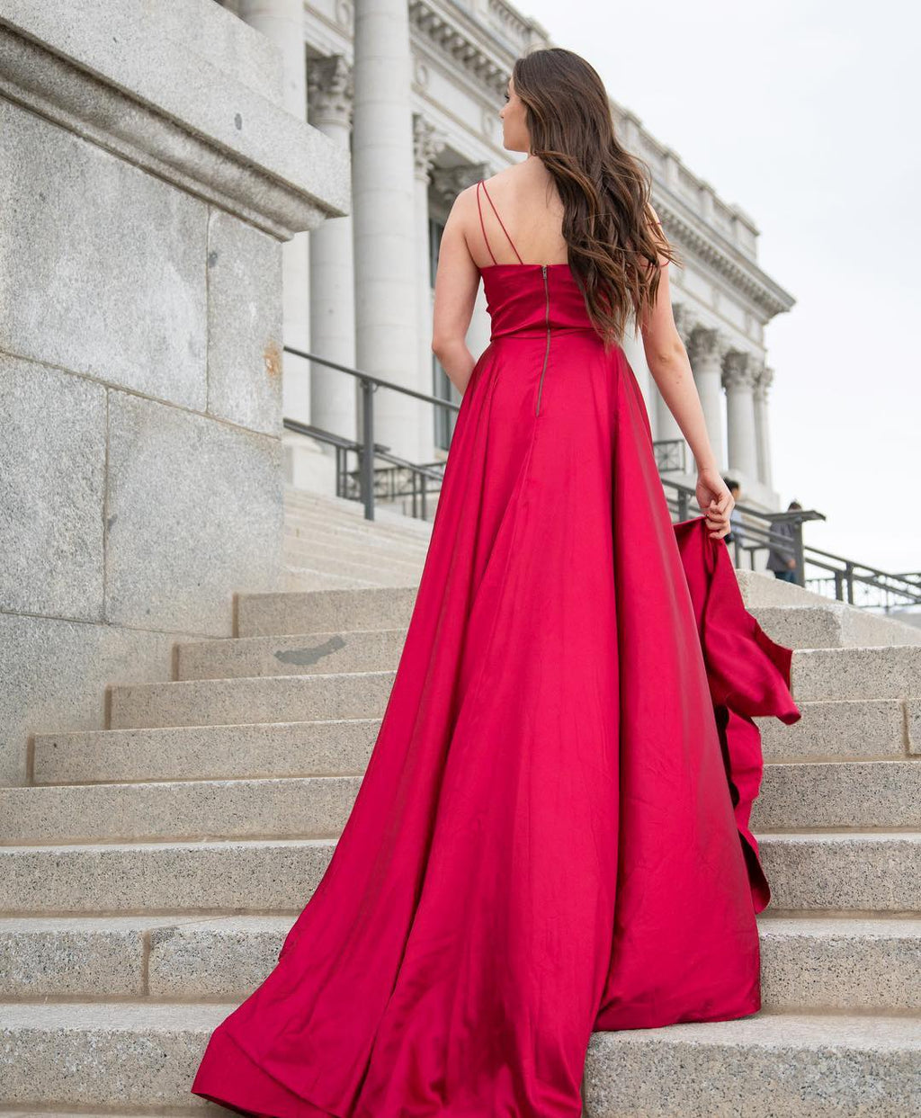 Sexy V neck Split Backless Red Prom Dresses with pockets,Formal Party Dress,Evening Gowns