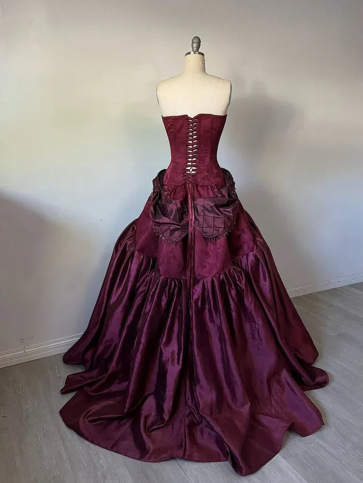 uschichubs-- Burgundy vintage long satin dress gh5727