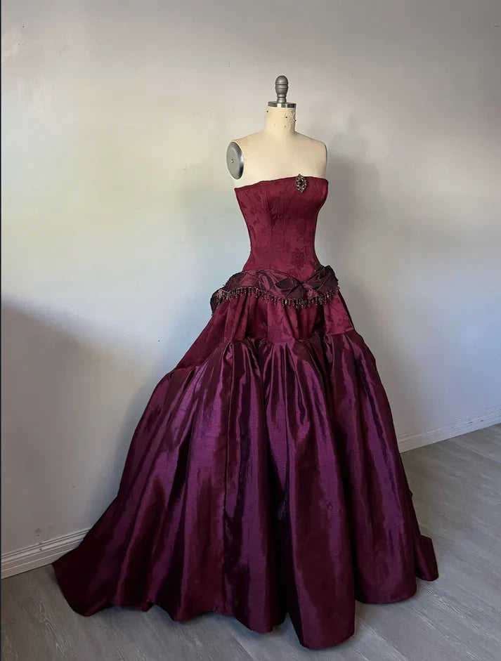 uschichubs-- Burgundy vintage long satin dress gh5727