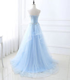 Light Blue Evening Party Dress Ruffled Tulle Long Prom Gown