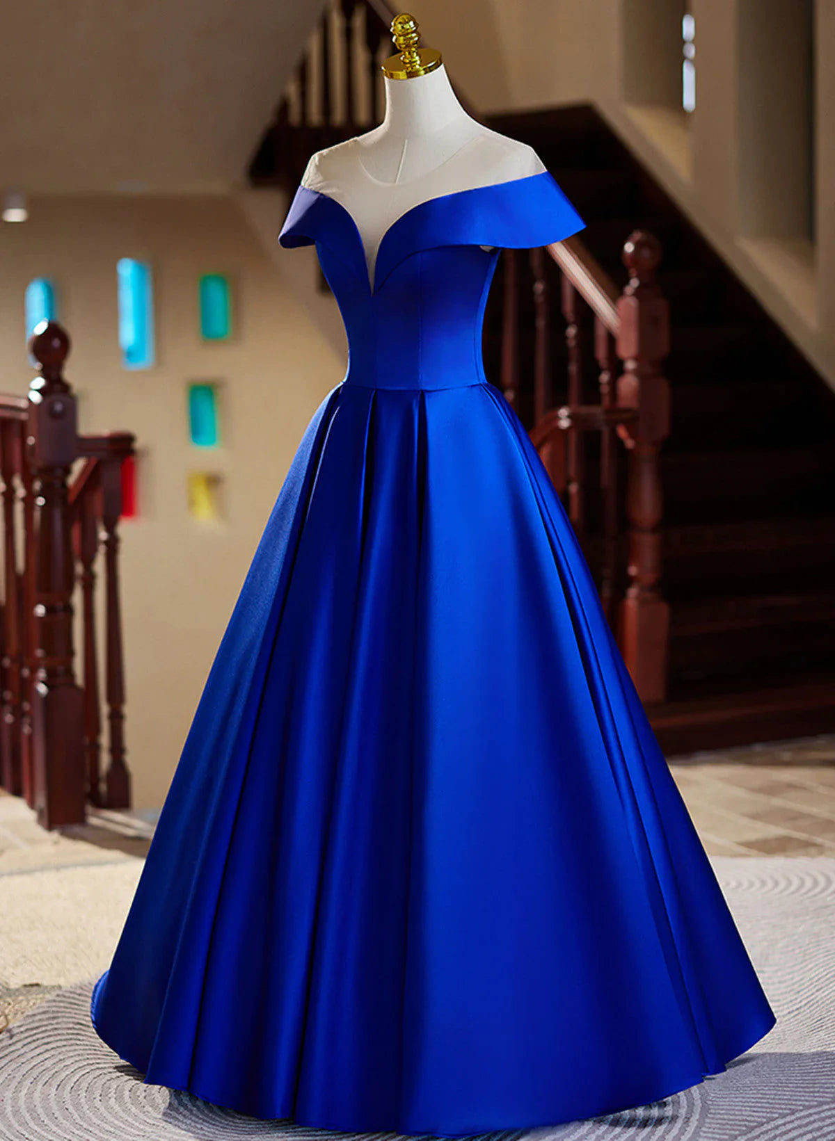 Royal Blue Satin A-line Long Evening Dress, Royal Blue Prom Dress TP1038