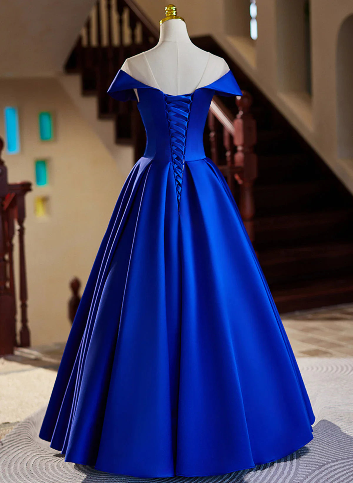 Royal Blue Satin A-line Long Evening Dress, Royal Blue Prom Dress TP1038