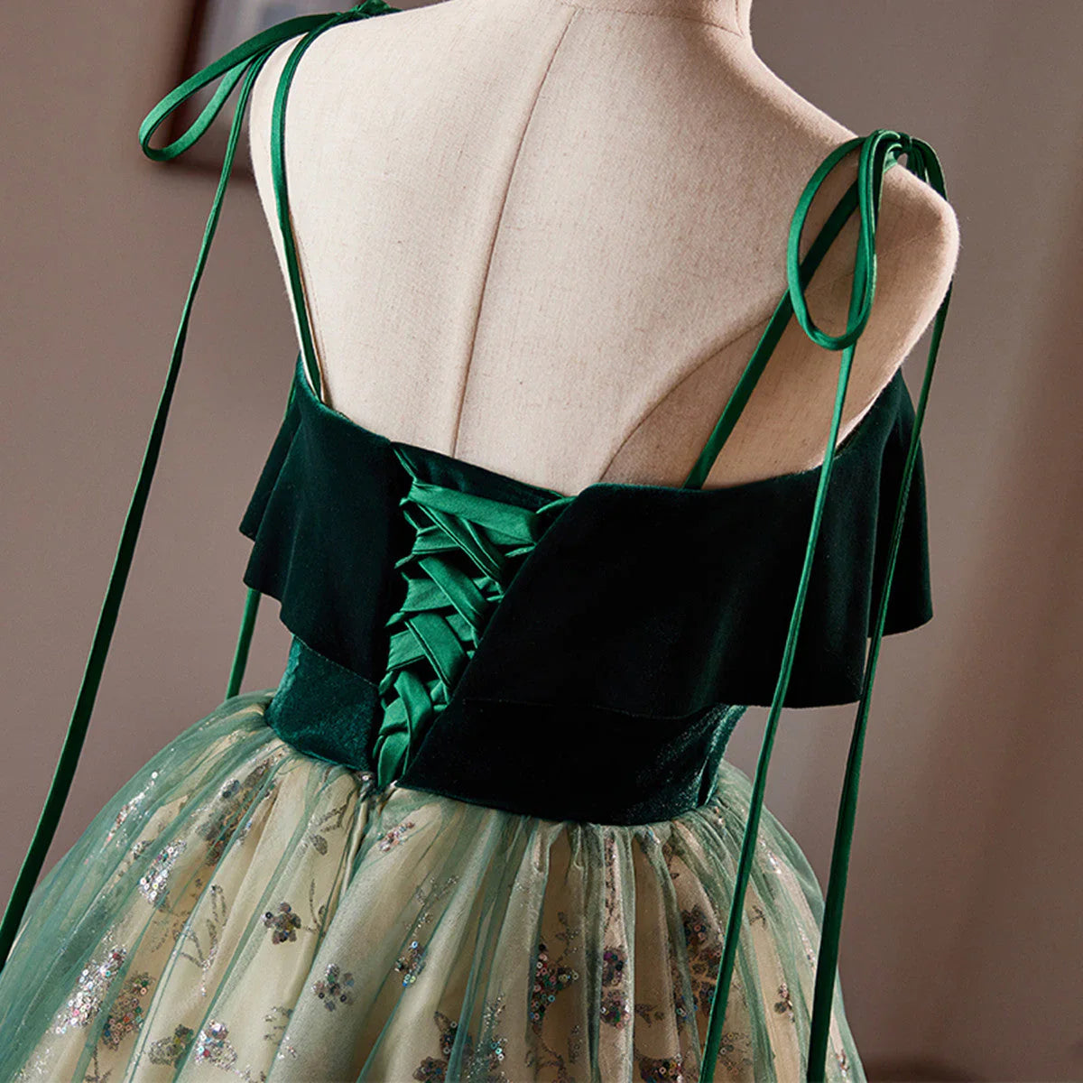 Green Tulle Knee Length Straps Homecoming Dress, Green Homecoming Dress TP1065