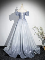 Beautiful Gradient-Color Glitter Sequins Prom Dresses, A-Line Princess Off-The-Shoulder Sleeveless Gray Blue Formal Dresses TP131