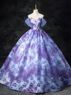 Dreamy Colorful Flowers Purple/blue Prom Dress, Fairy Off the Shoulder A-Line Princess Party Gown TP169