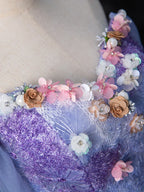 Dreamy Colorful Flowers Purple/blue Prom Dress, Fairy Off the Shoulder A-Line Princess Party Gown TP169