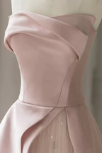 Pink Strapless Satin Floor Length Prom Dress, A-Line Formal Evening Dress TP559