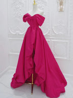 Fuchsia High Low Off Shoulder Party Dress, High Low Prom Dress Formal Dress TP990