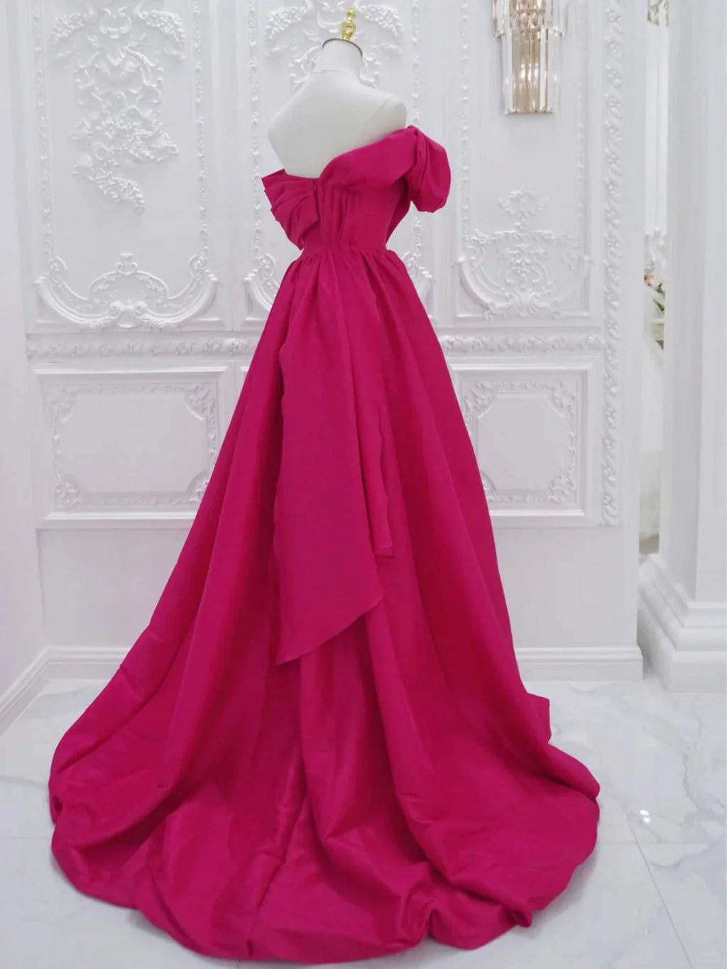 Fuchsia High Low Off Shoulder Party Dress, High Low Prom Dress Formal Dress TP990