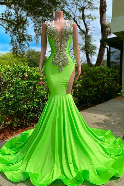Gorgeous Bright Green Prom Dress Glittering Beaded Evening Gown Mermaid Party Dress Long Formal Dress TP4866