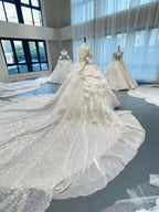 Gorgeous Beading Ruffled Tulle Off-Shoulder Wedding Dress Sparkling Fairytale Wedding Gown TP5073