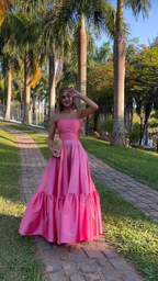 Lovely Pink A-Line Strapless Long Party Dress Birthday Outfits