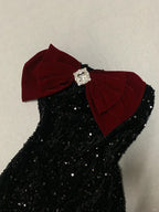 Black Shiny Burgundy Velvet Bow New Fashion Exquisite Sparkling Diamond short Sequin Homecoming Dress Birthday Party Dress Cocktail Party Dress Evening Dress Prom Dress Evening Dress gh3965