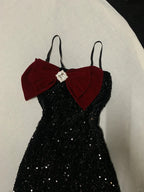 Black Shiny Burgundy Velvet Bow New Fashion Exquisite Sparkling Diamond short Sequin Homecoming Dress Birthday Party Dress Cocktail Party Dress Evening Dress Prom Dress Evening Dress gh3965