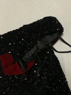 Black Shiny Burgundy Velvet Bow New Fashion Exquisite Sparkling Diamond short Sequin Homecoming Dress Birthday Party Dress Cocktail Party Dress Evening Dress Prom Dress Evening Dress gh3965