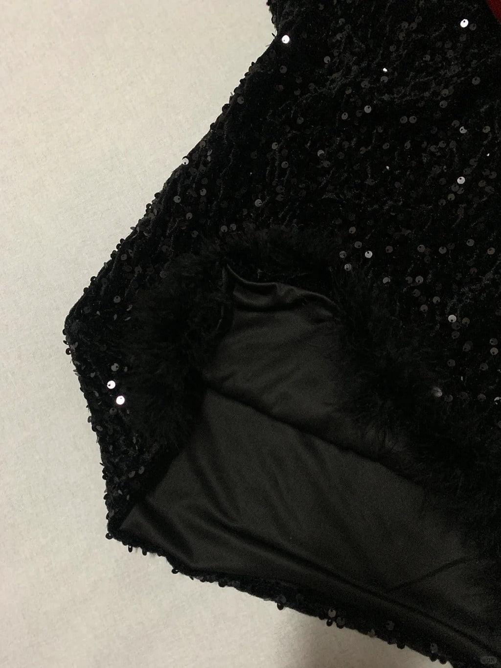 Black Shiny Burgundy Velvet Bow New Fashion Exquisite Sparkling Diamond short Sequin Homecoming Dress Birthday Party Dress Cocktail Party Dress Evening Dress Prom Dress Evening Dress gh3965