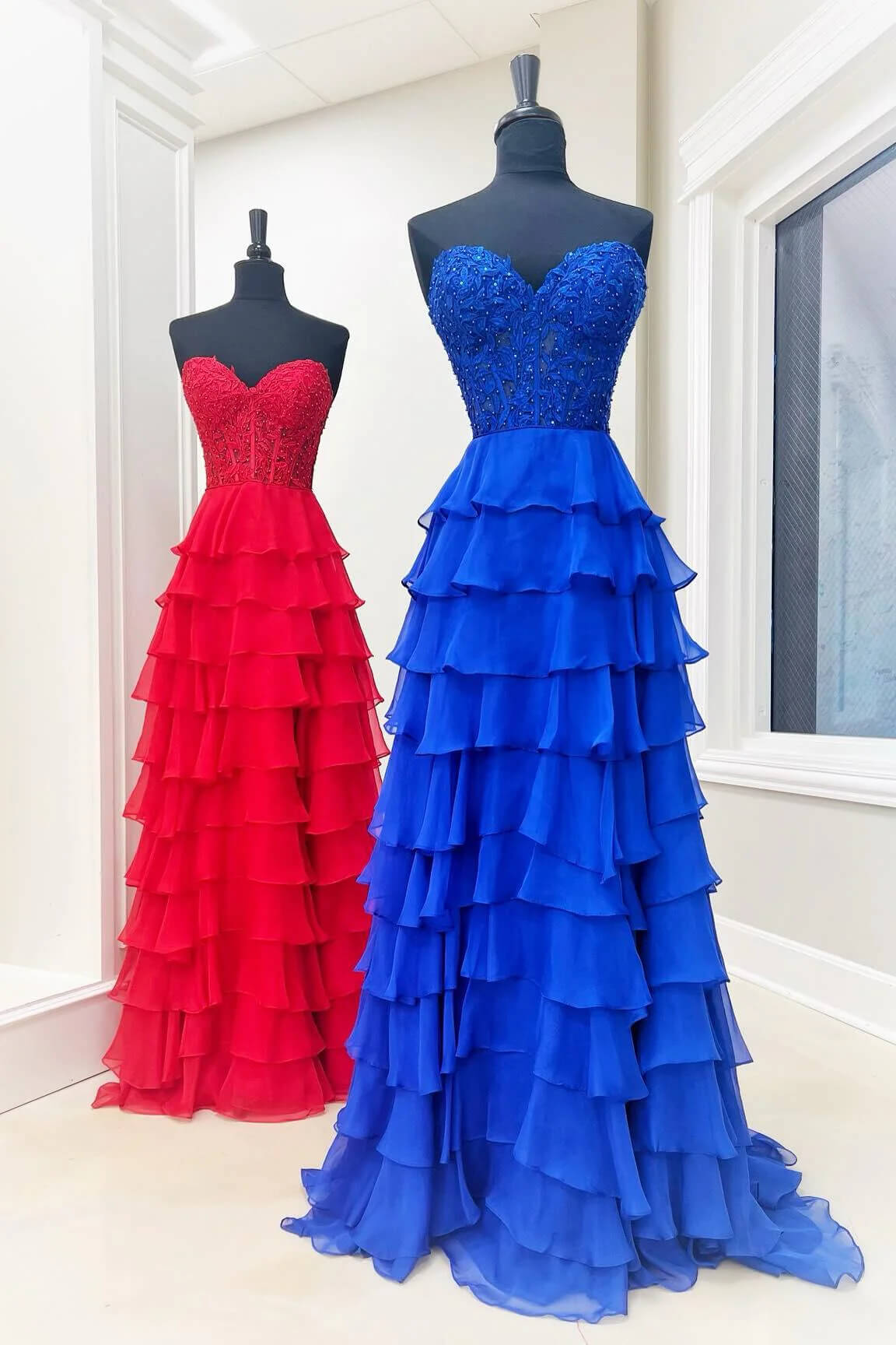 Fancy Yellow Prom Dress Tiered Chiffon Ball Dresses Long