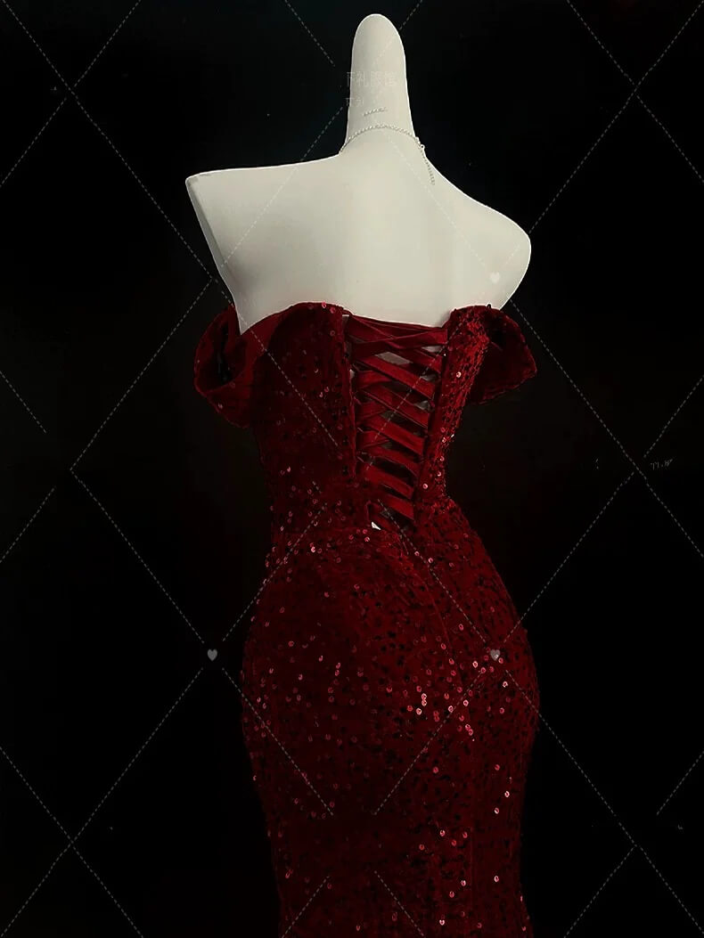 Burgundy Mermaid Evening Gowns Formal Weddings with Slit