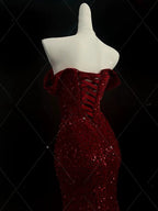 Burgundy Mermaid Evening Gowns Formal Weddings with Slit