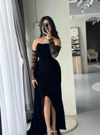 Charming Black Strapless Long Formal Party Dress Evening Gown