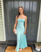Sheath Spaghetti Straps Long Prom Dresses Wed Party Dress