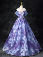 Dreamy Colorful Flowers Purple/blue Prom Dress, Fairy Off the Shoulder A-Line Princess Party Gown TP169