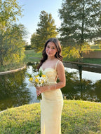 Pastel Yellow Mermaid Prom Dress,Luxury Lace Evening Dresses